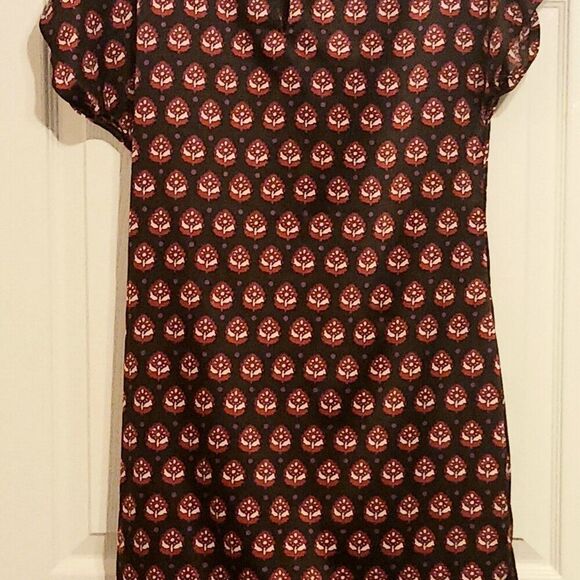 Banana Republic Preppy Y2K Silkly Geometric Print Cap Sleeve Dress Red Blk Sz 4 - Picture 4 of 6